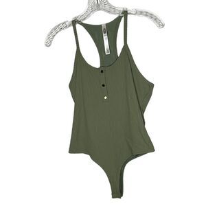 Victoria Secret Sport Army Green Ribbed Body Suit. Size Small.